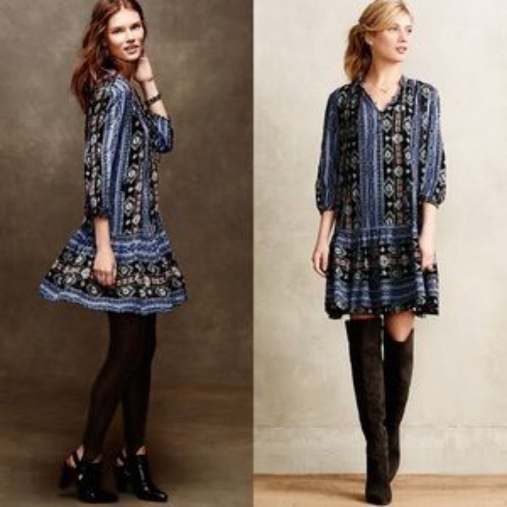 Anthropologie Holding Horses Winter Moon Boho Festival Aztec Tassle Dress